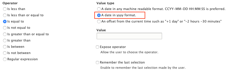 filter by year in drupal 8